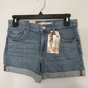 LEVI'S GIRLS GIRLFRIEND SHORTS DENIM CUFFED HEM BLUE SIZE 14 REG